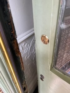 Door Framed jimmed by burglar in Pontcanna